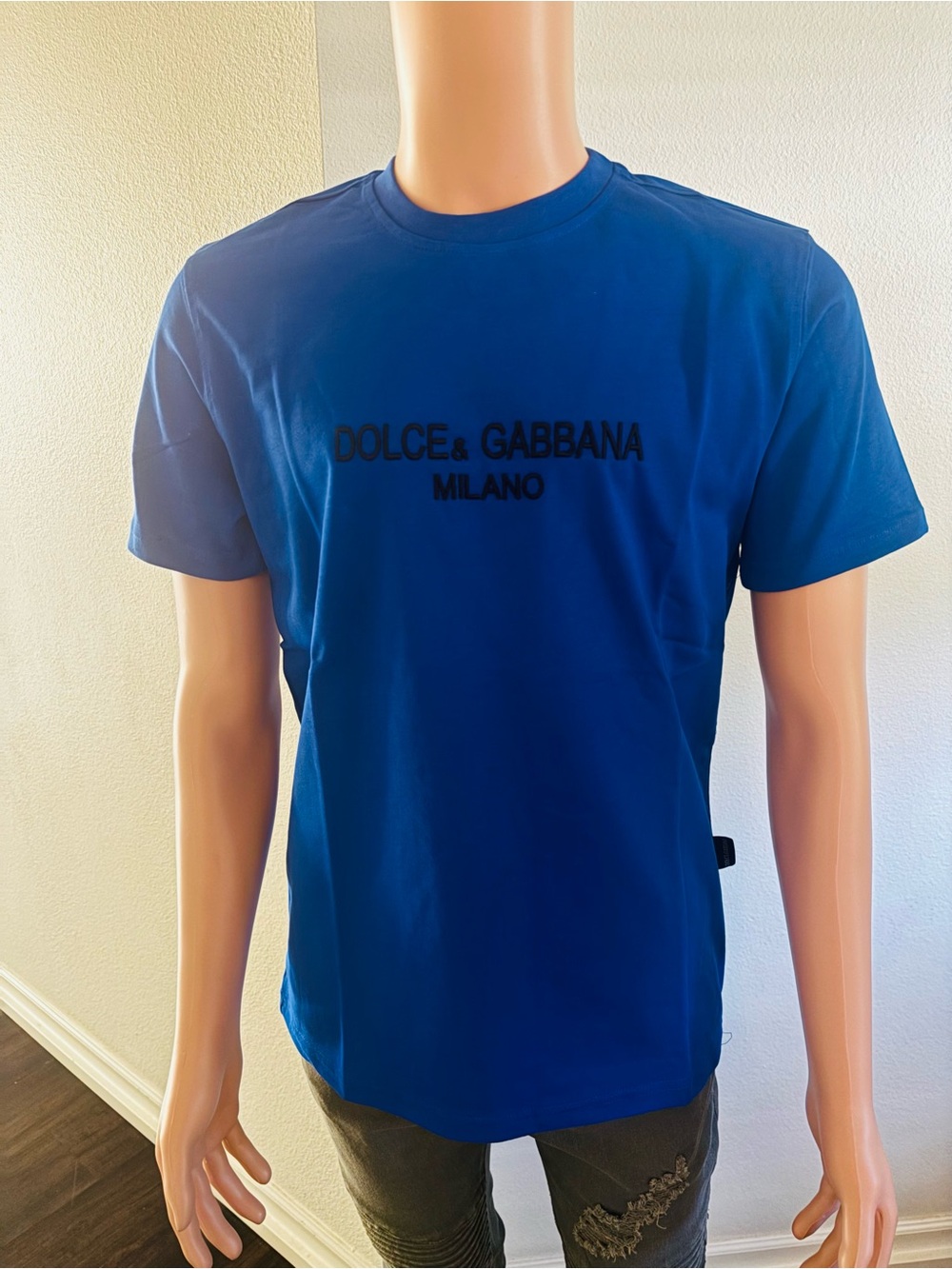 Dolce & Gabbana Men's Crewneck T-Shirt - Royal Blue with Black Logo